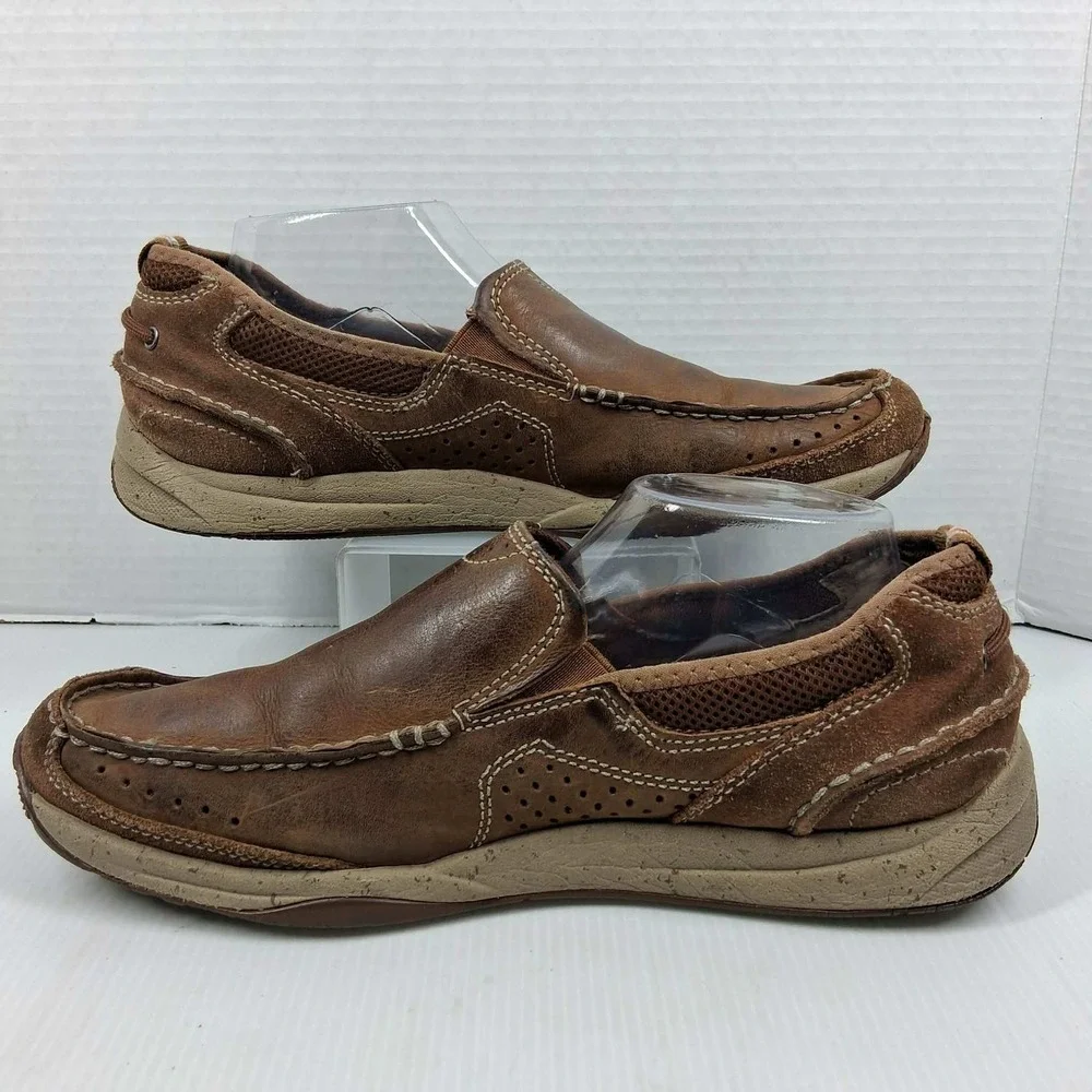 Clarks Mens 30539 Brown Leather Suede Slip On Loafers Moc Toe Shoes Size 9M
